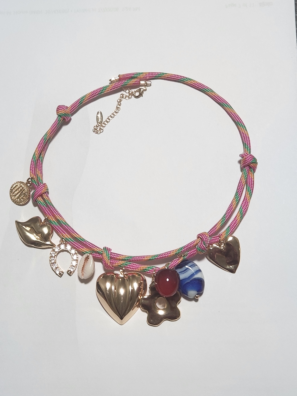 Anthropologie Multi-Color Cord Charm Necklace Gold Boho Discontinued